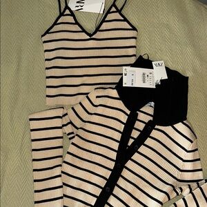 Zara Black and Cream Striped Top Set